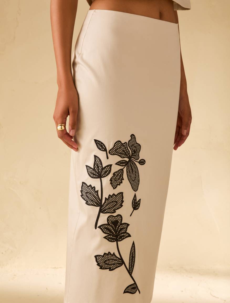 Pencil skirt with embroidery - IVORY - Pennyblack - 4