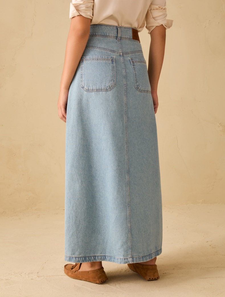 Long denim skirt - BLUE JEANS - pennyblack