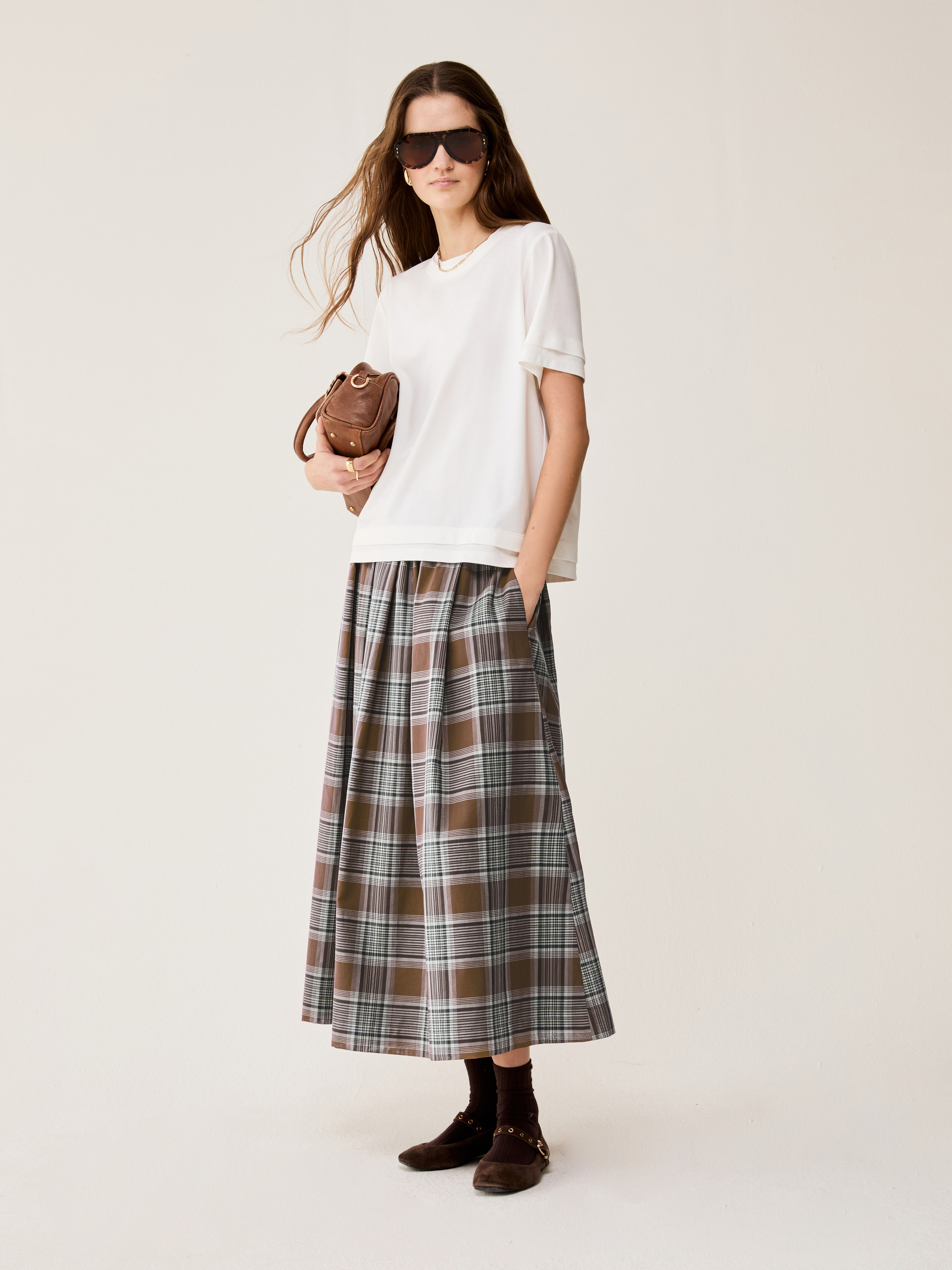 Cotton voile midi skirt - TOBACCO BROWN - pennyblack