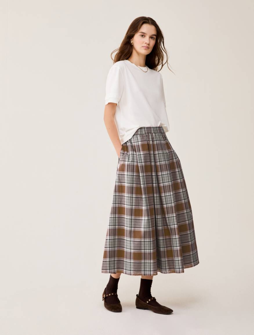 Cotton voile midi skirt - TOBACCO BROWN - Pennyblack