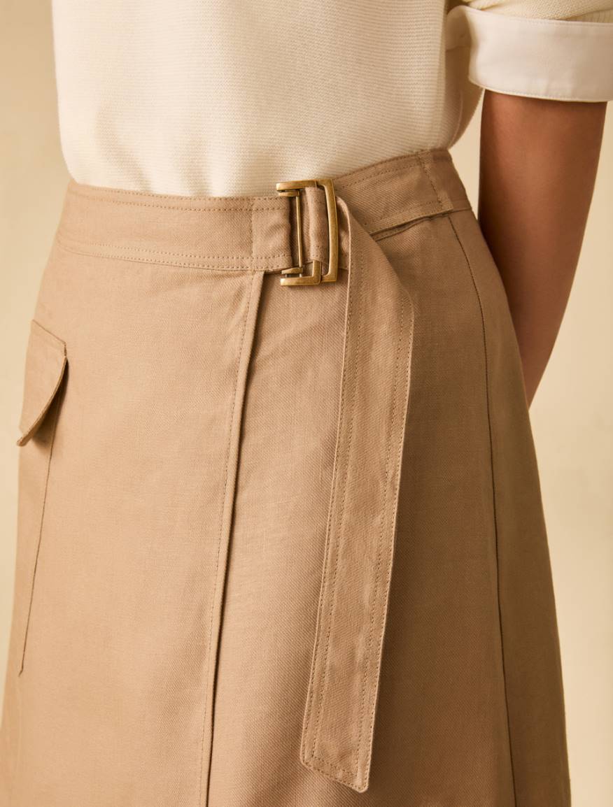 Linen twill skirt - BEIGE - Pennyblack - 4