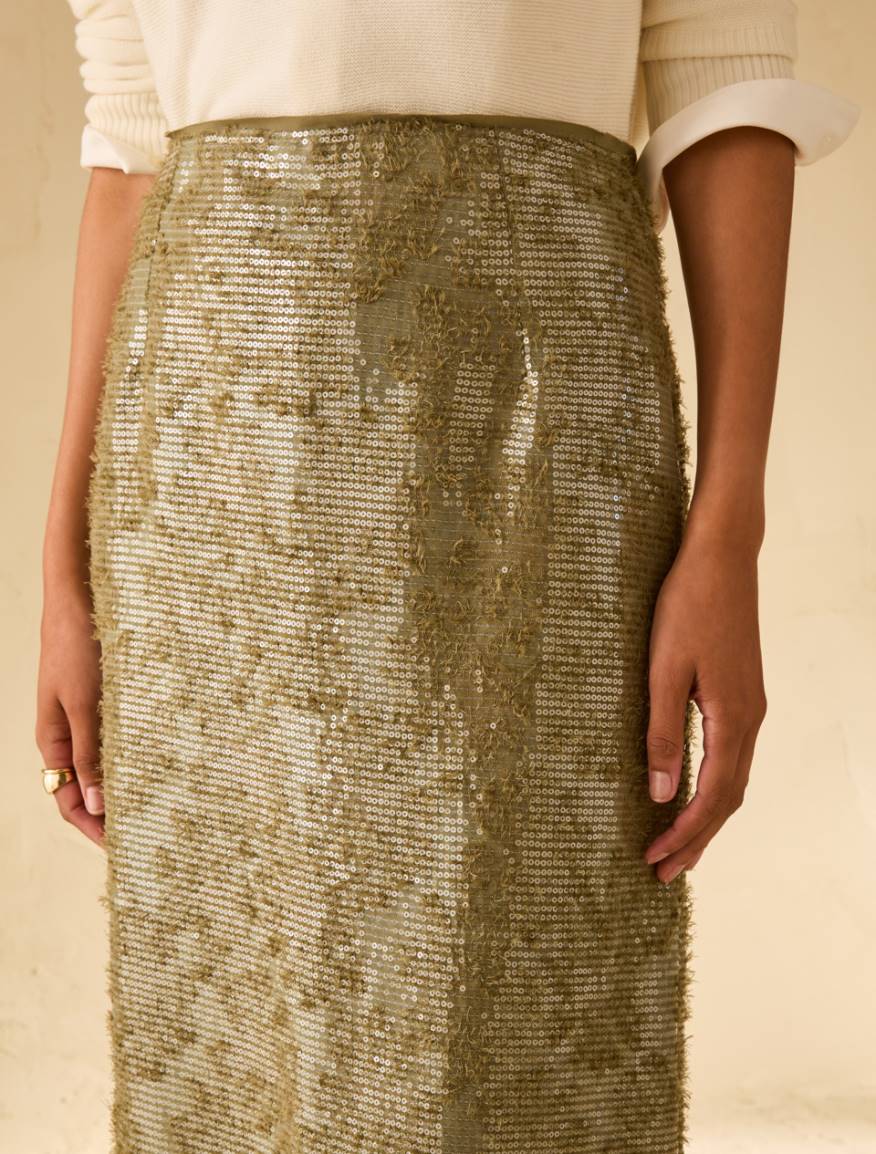 Fil coupé skirt with sequins - GREEN - Pennyblack - 4