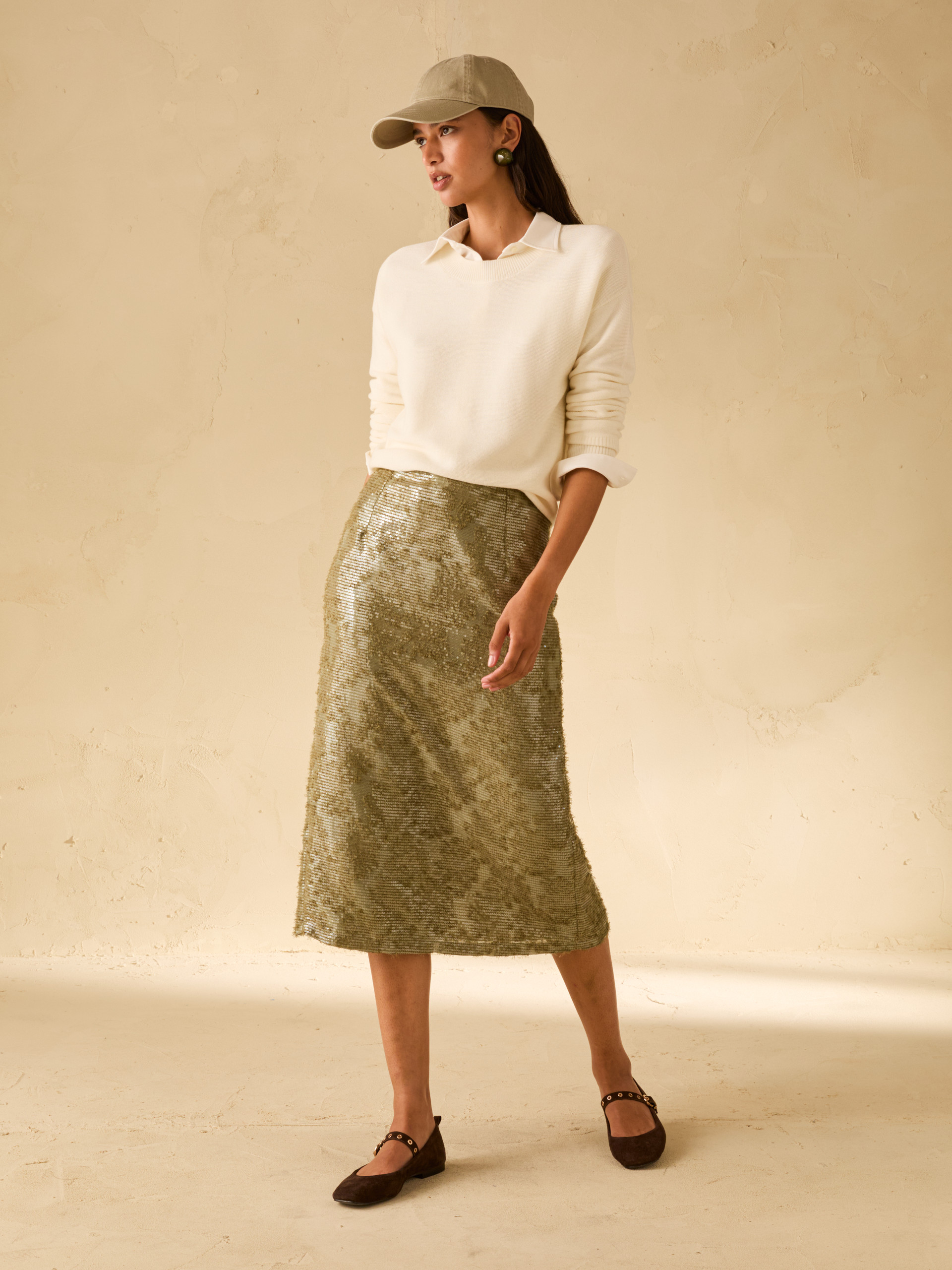 Fil coupé skirt with sequins - GREEN - pennyblack