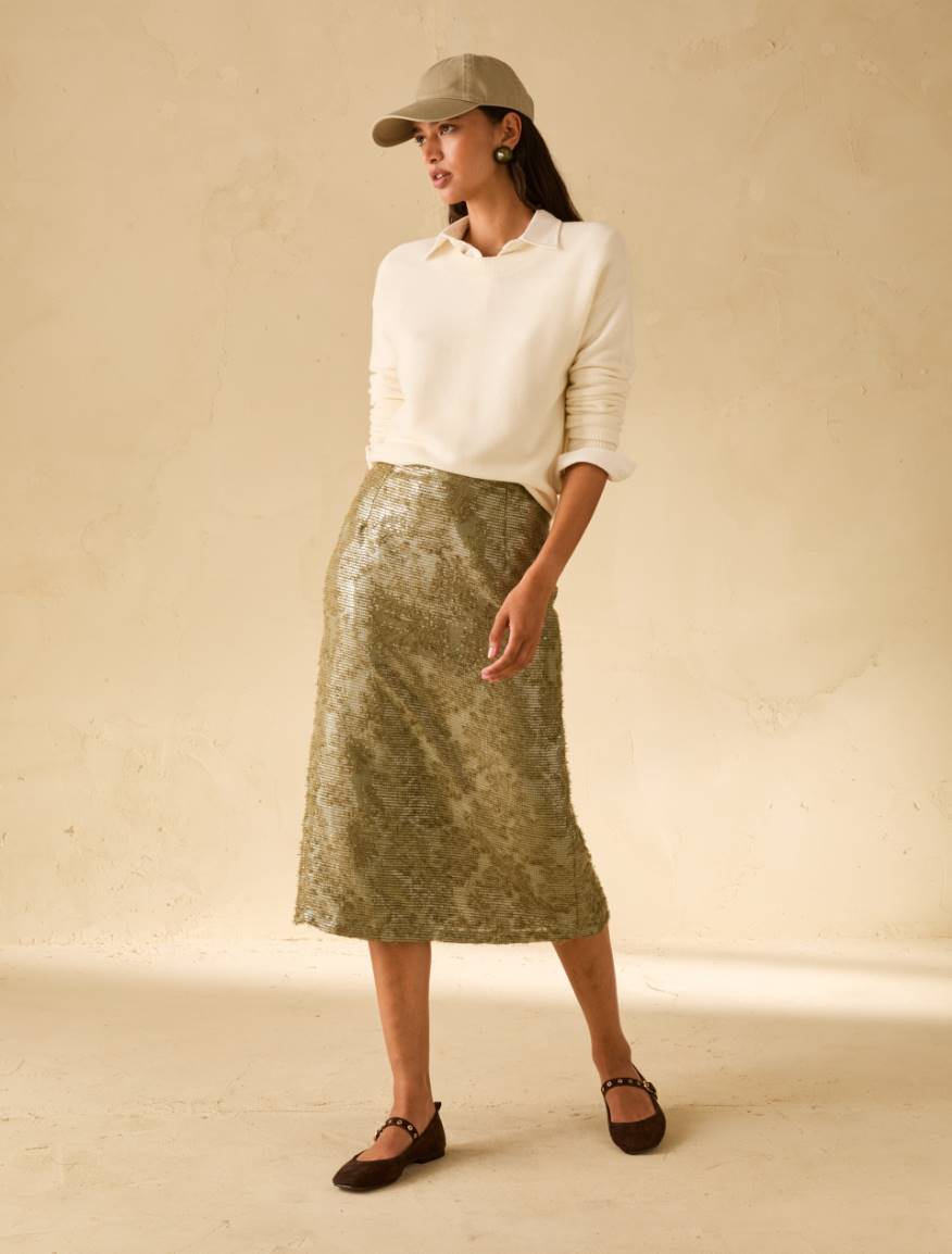 Fil coupé skirt with sequins - GREEN - Pennyblack - 5