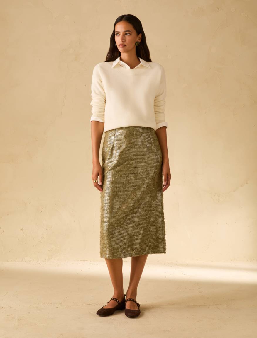Fil coupé skirt with sequins - GREEN - Pennyblack