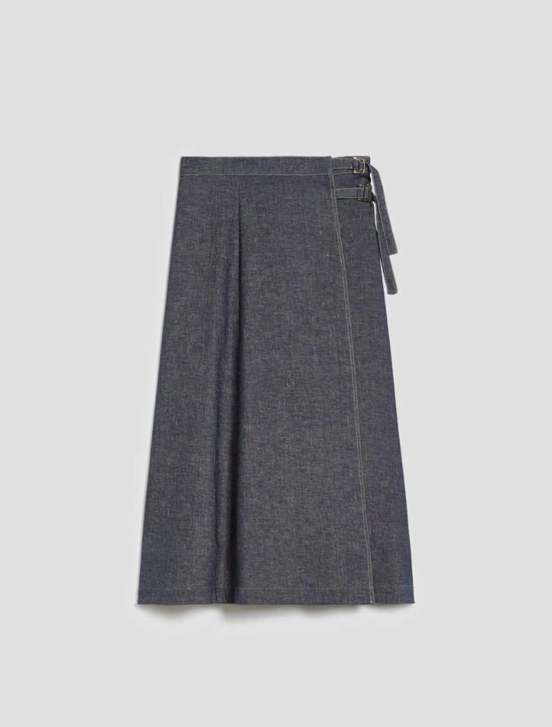 Linen and cotton midi skirt - NAVY - pennyblack