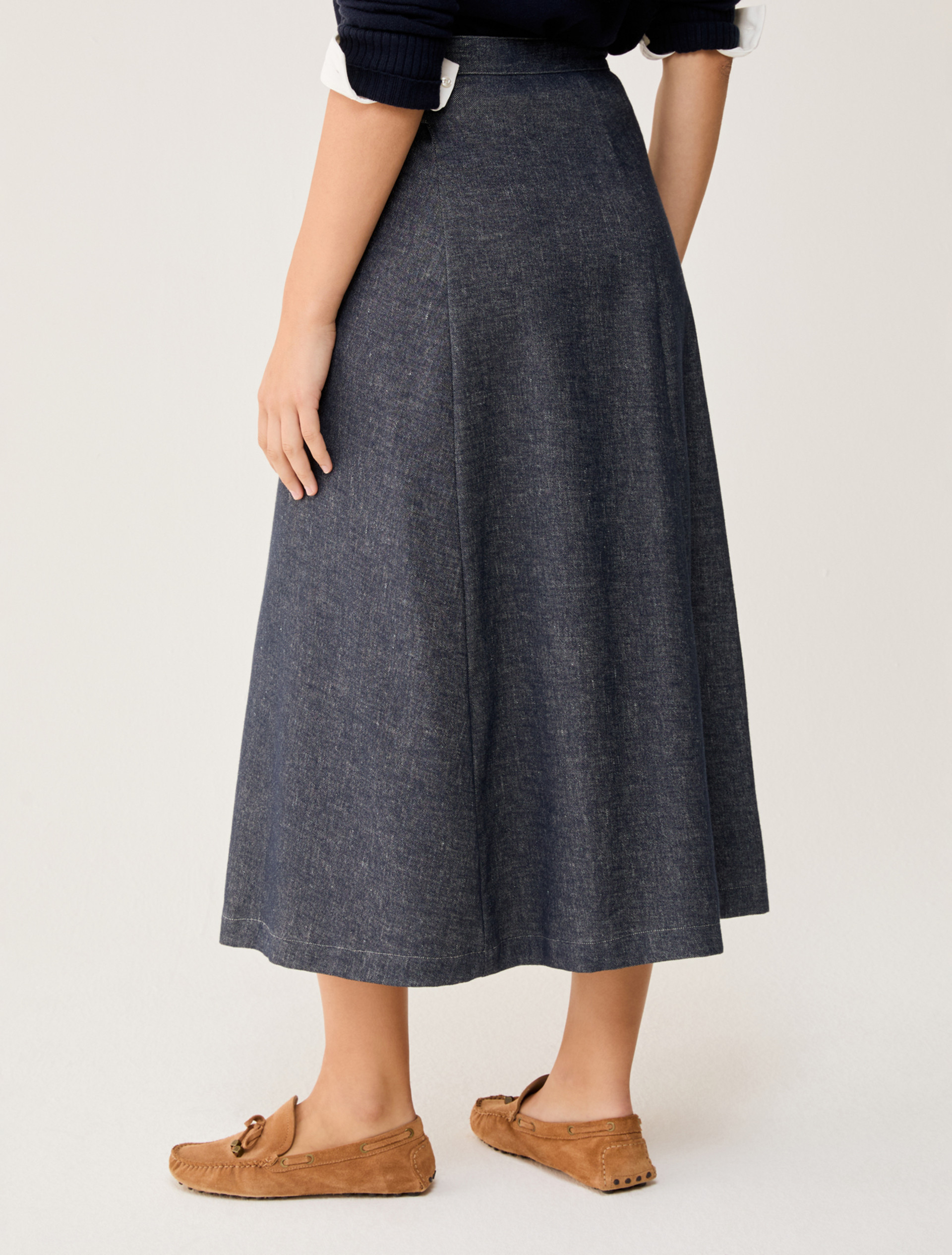 Linen and cotton midi skirt - NAVY - pennyblack