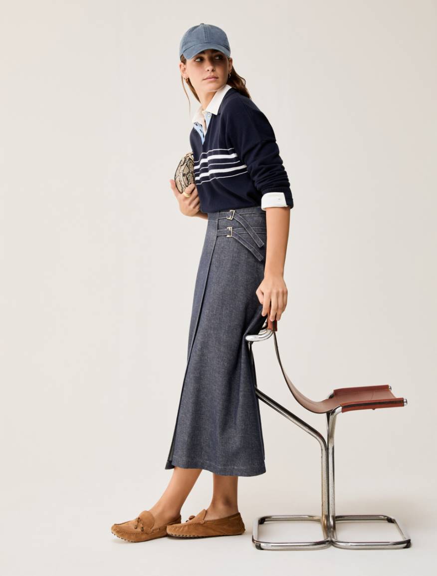 Linen and cotton midi skirt - NAVY - Pennyblack - 5