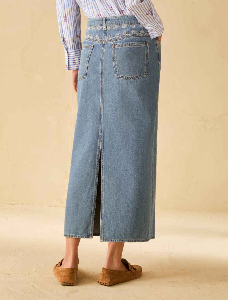 Denim skirt with embroidery - BLUE JEANS - Pennyblack - 3