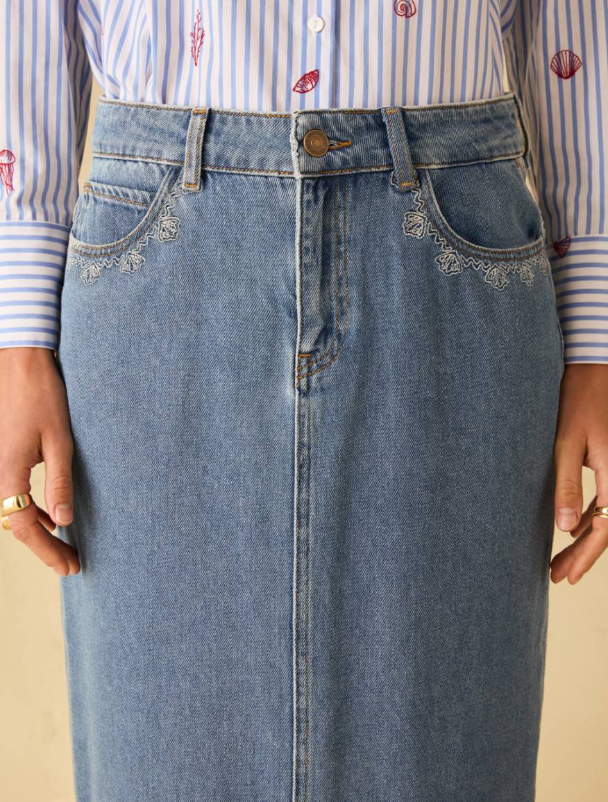 Denim skirt with embroidery - BLUE JEANS - Pennyblack - 4