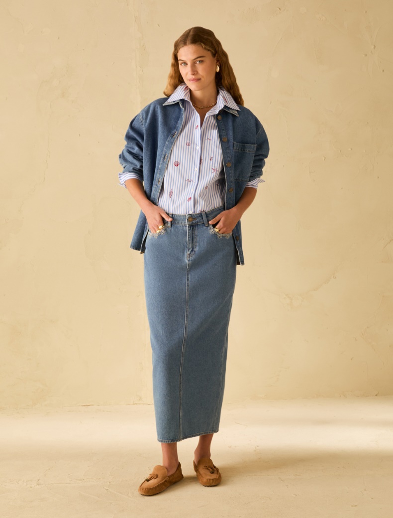 Denim skirt with embroidery - BLUE JEANS - pennyblack