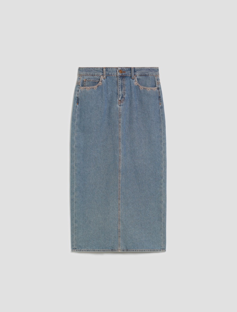 Denim skirt with embroidery - BLUE JEANS - pennyblack