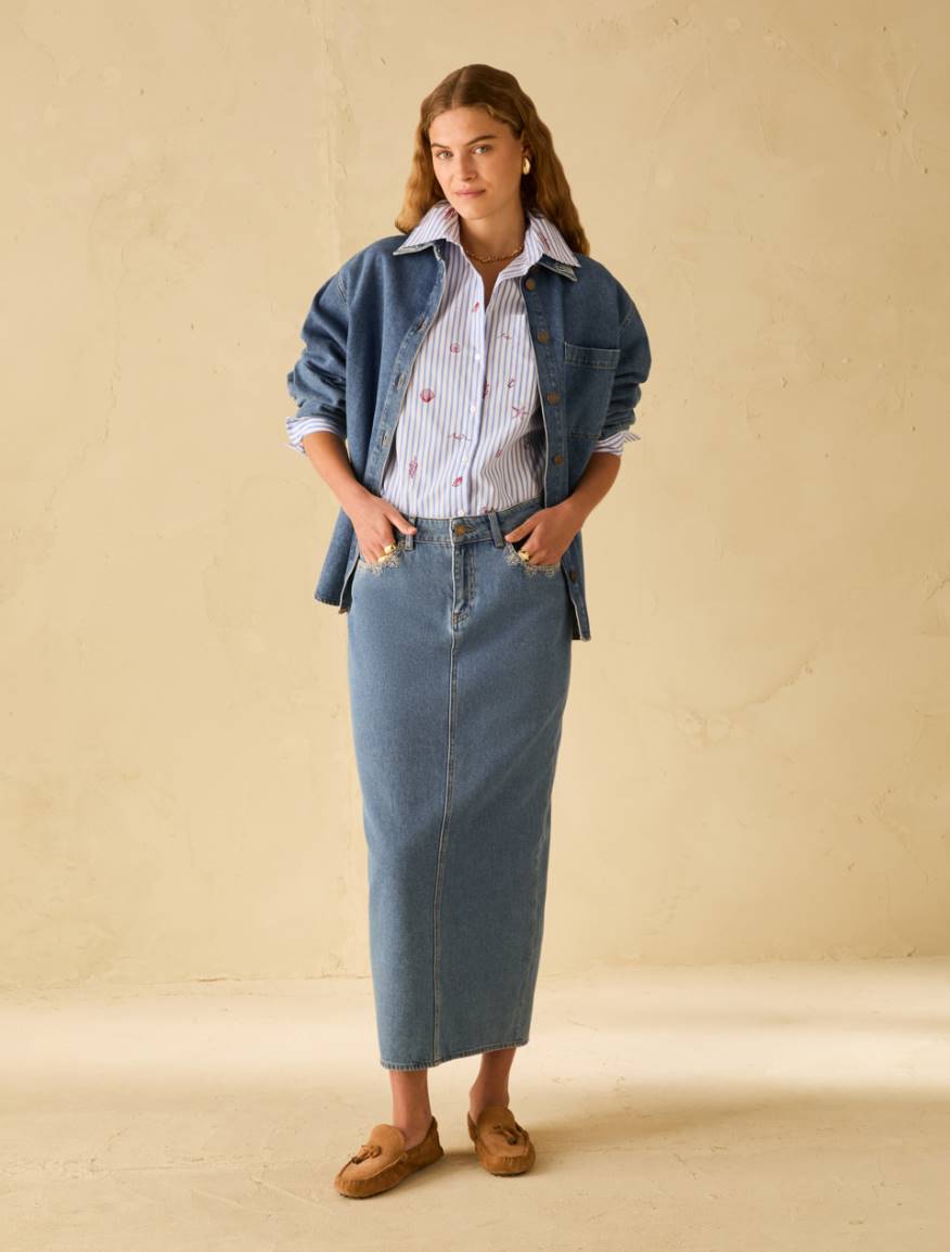 Denim skirt with embroidery - BLUE JEANS - Pennyblack