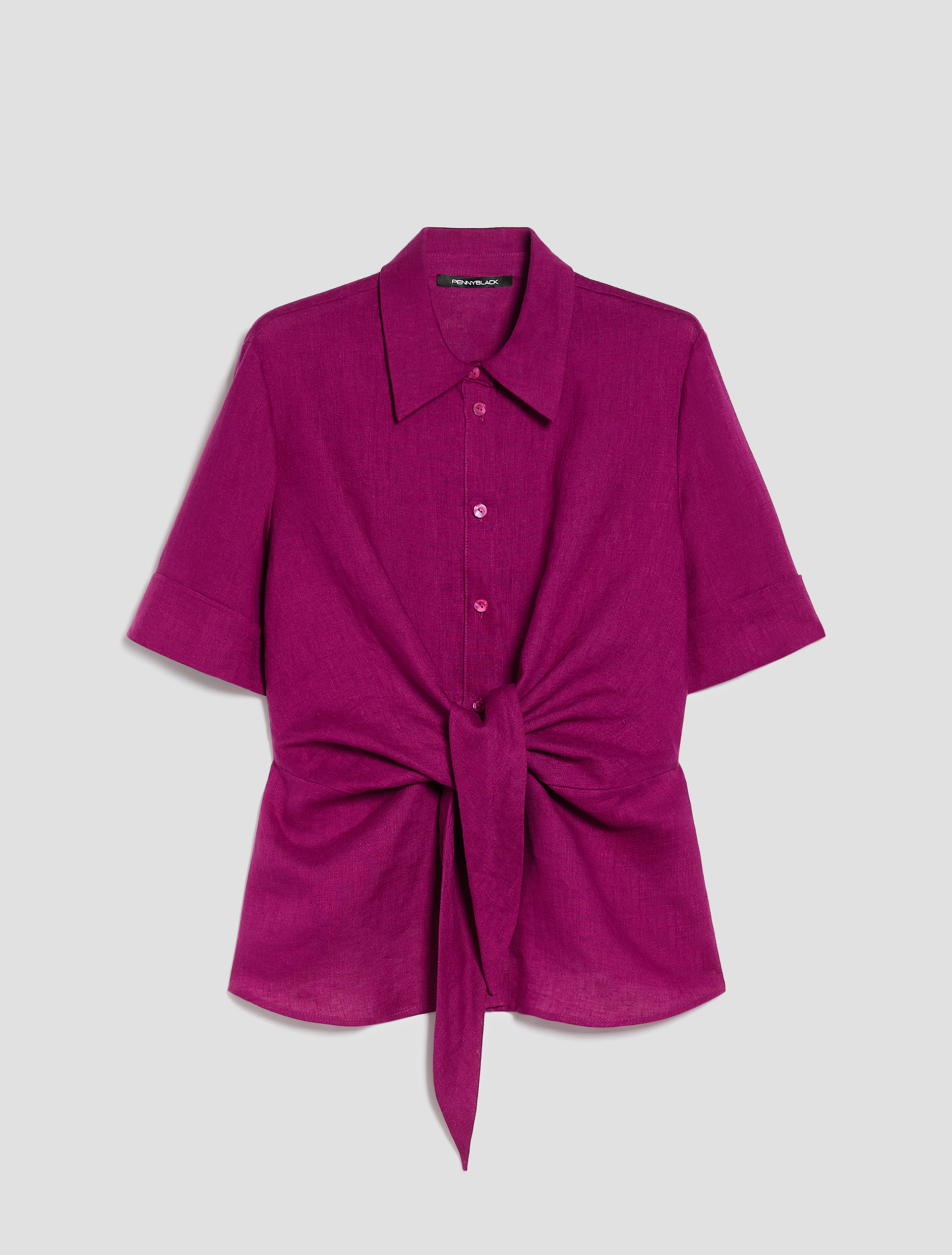 Pure linen tie-up shirt - MAGENTA - pennyblack