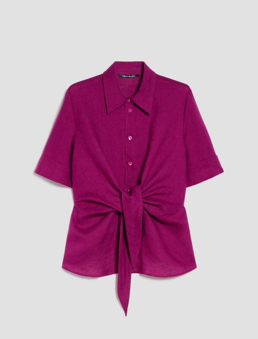 Pure linen tie-up shirt - MAGENTA - Pennyblack - 2