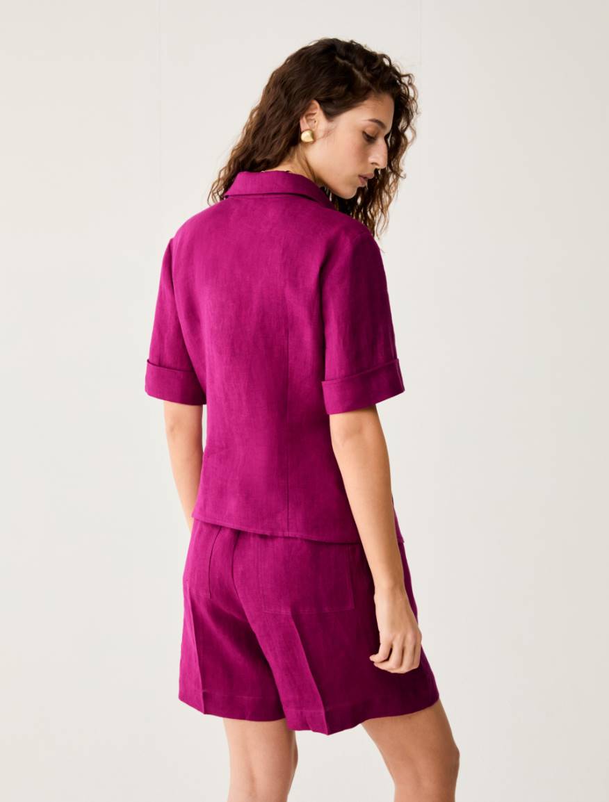 Pure linen tie-up shirt - MAGENTA - Pennyblack - 3