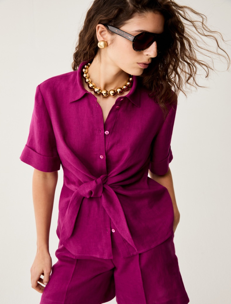 Pure linen tie-up shirt - MAGENTA - pennyblack