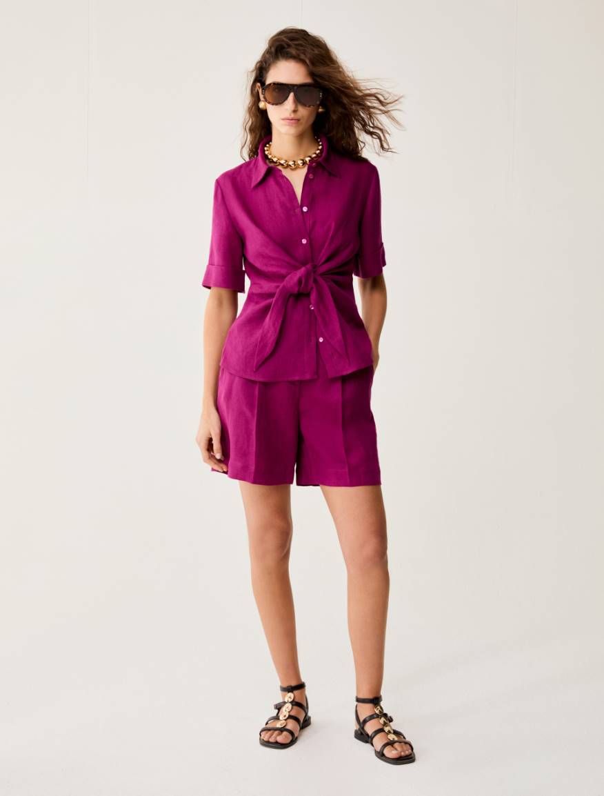 Pure linen tie-up shirt - MAGENTA - Pennyblack - 5
