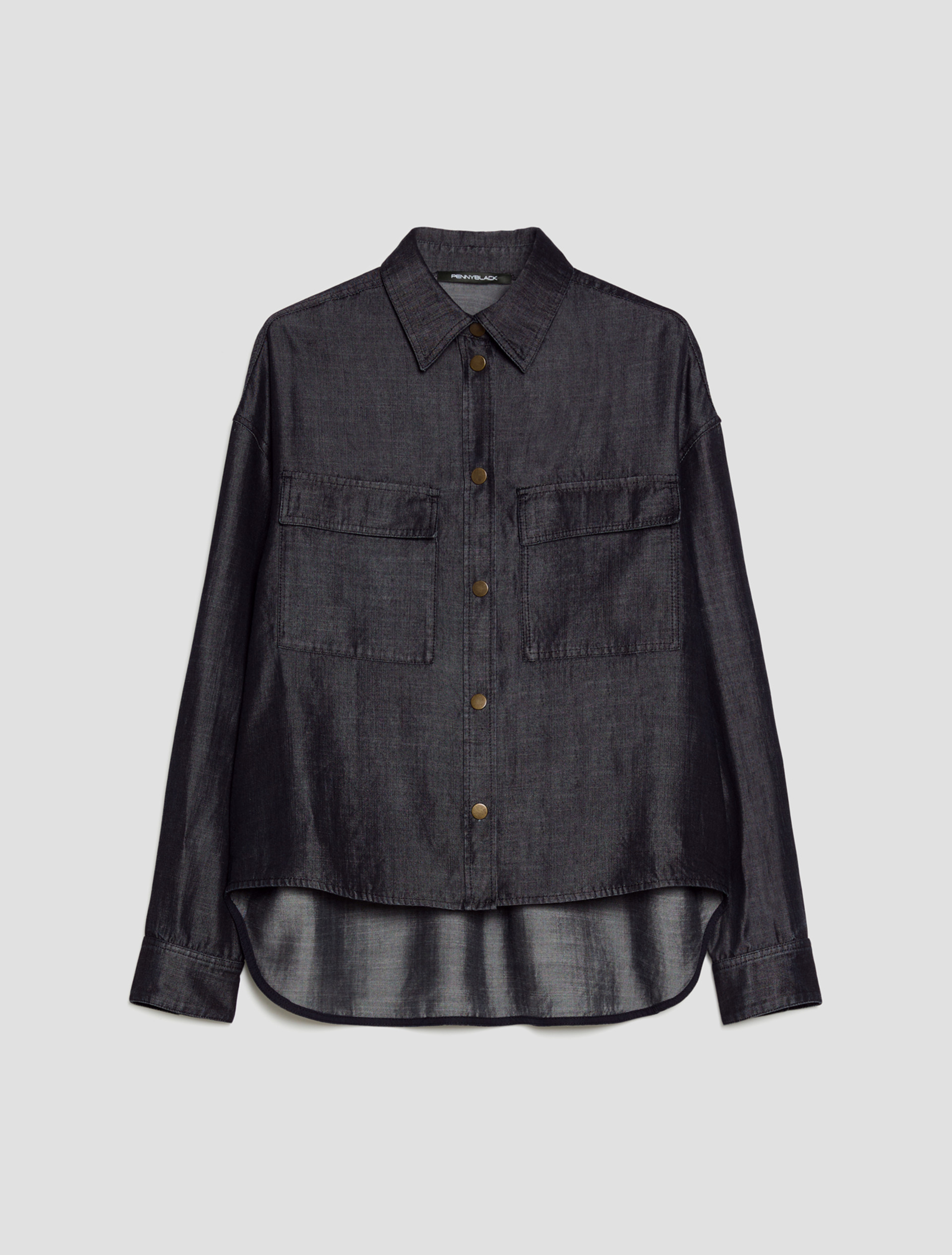 Oversized fluid denim shirt - BLACK - pennyblack