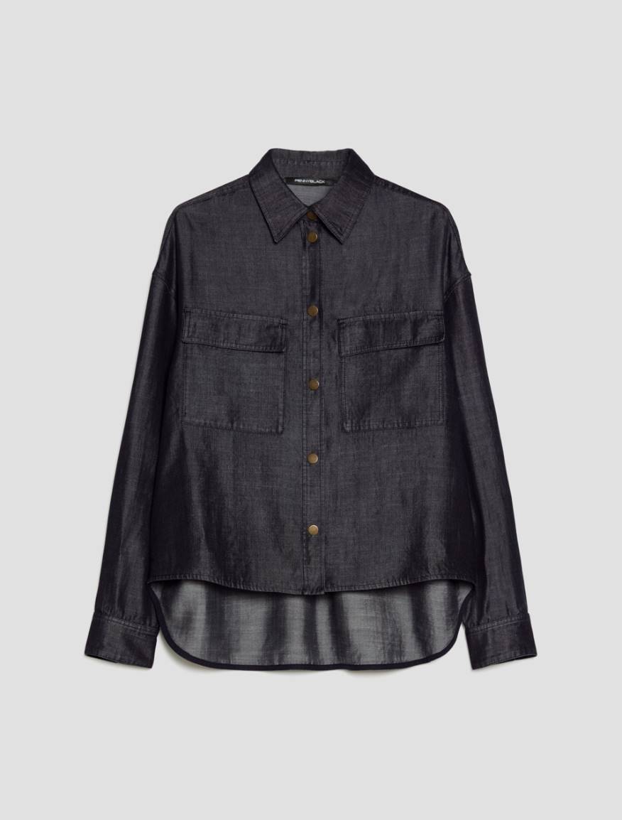 Oversized fluid denim shirt - BLACK - Pennyblack - 2