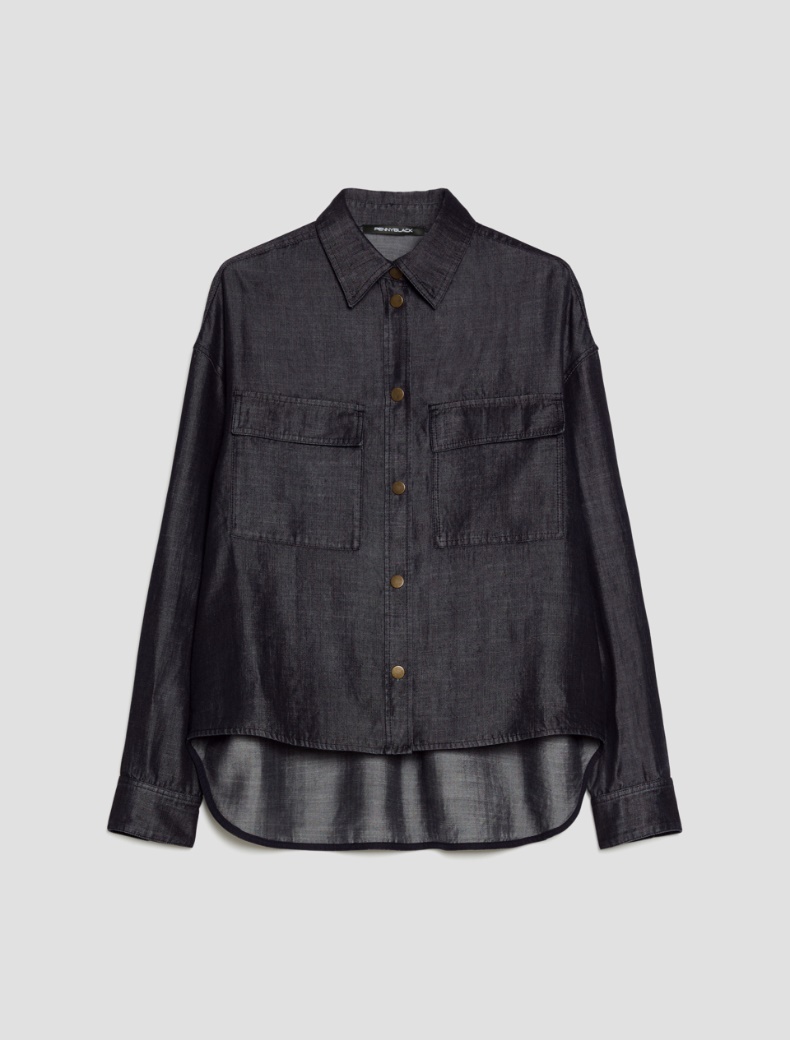 Oversized fluid denim shirt - BLACK - pennyblack