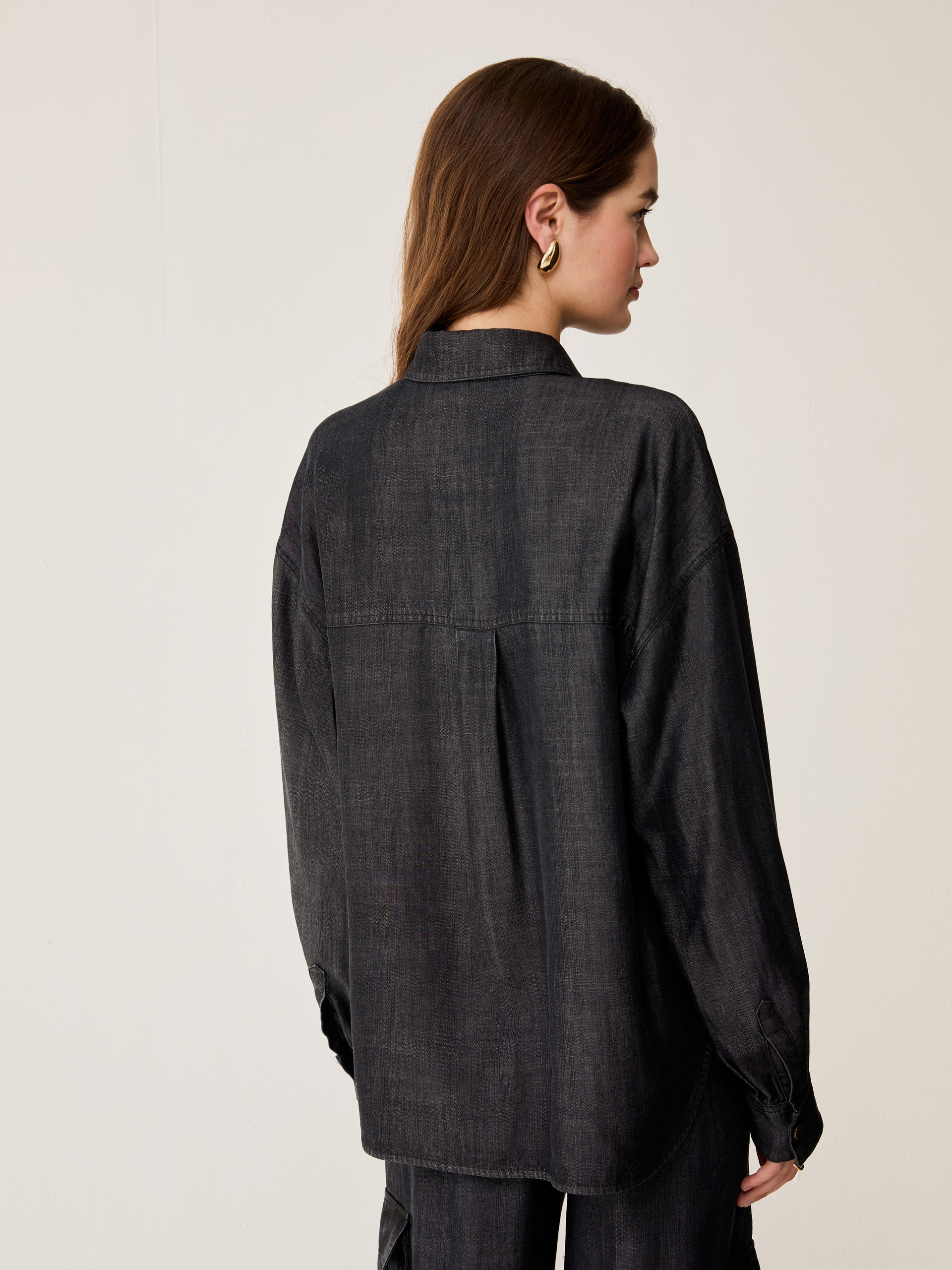 Oversized fluid denim shirt - BLACK - pennyblack