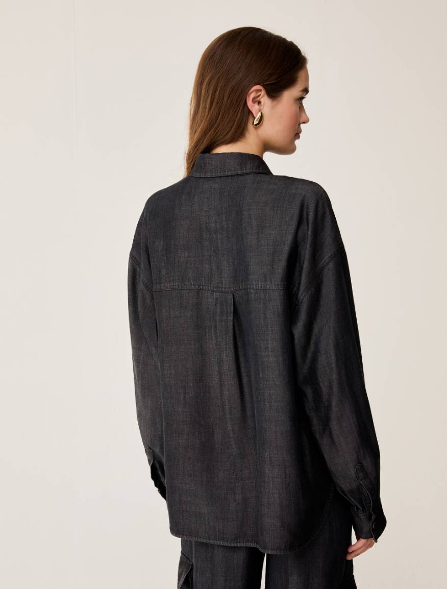 Oversized fluid denim shirt - BLACK - Pennyblack - 3