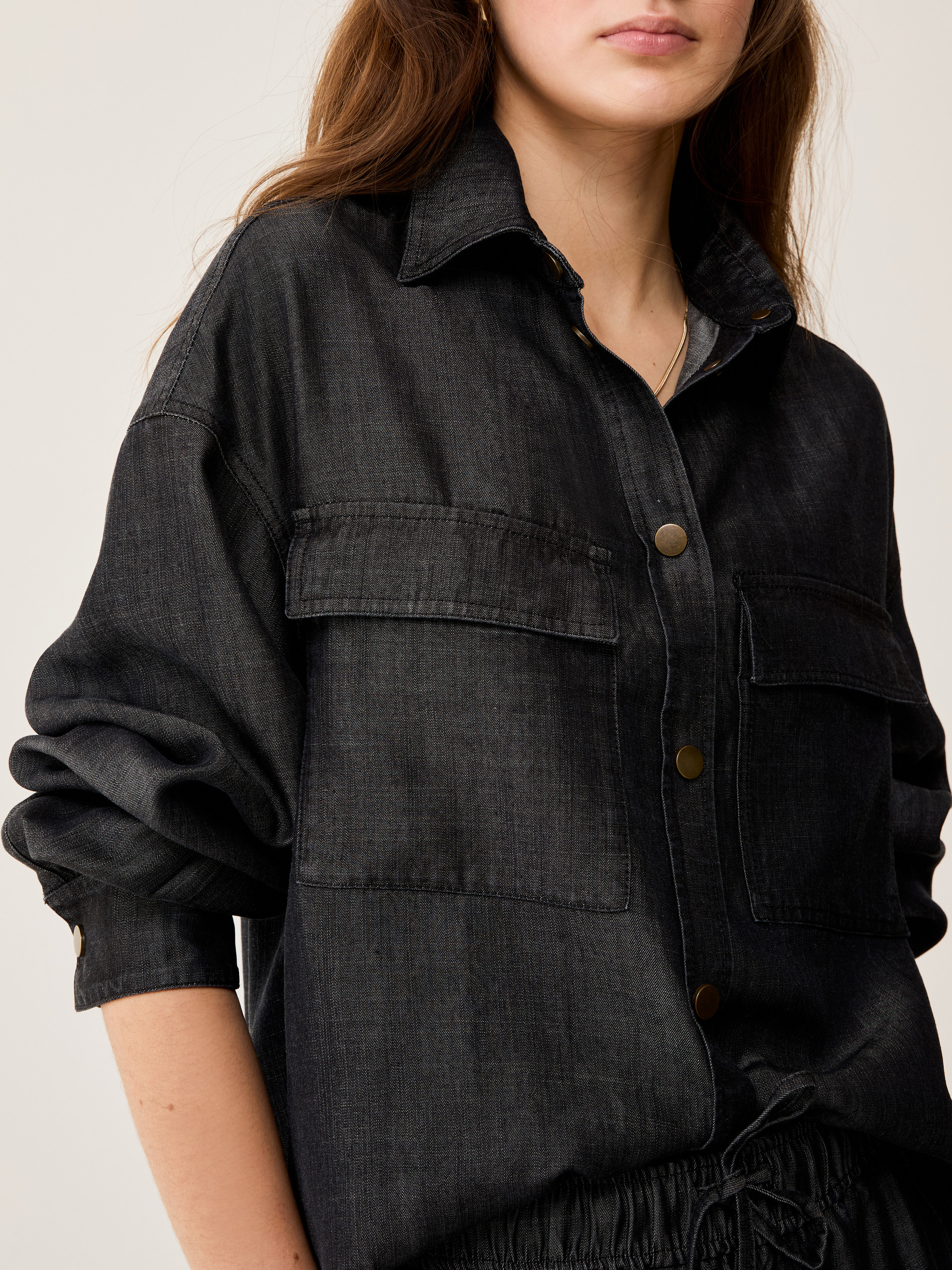 Oversized fluid denim shirt - BLACK - pennyblack