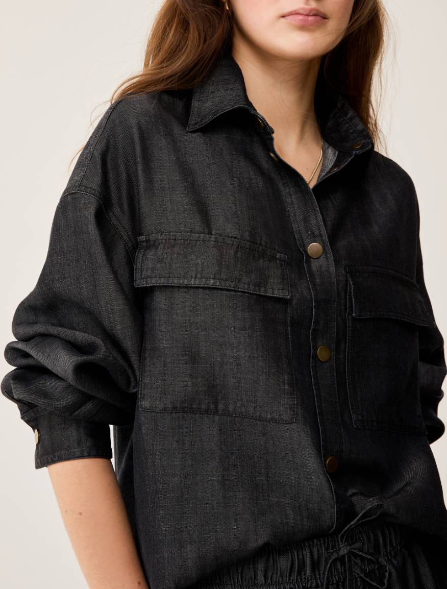 Oversized fluid denim shirt - BLACK - Pennyblack - 4