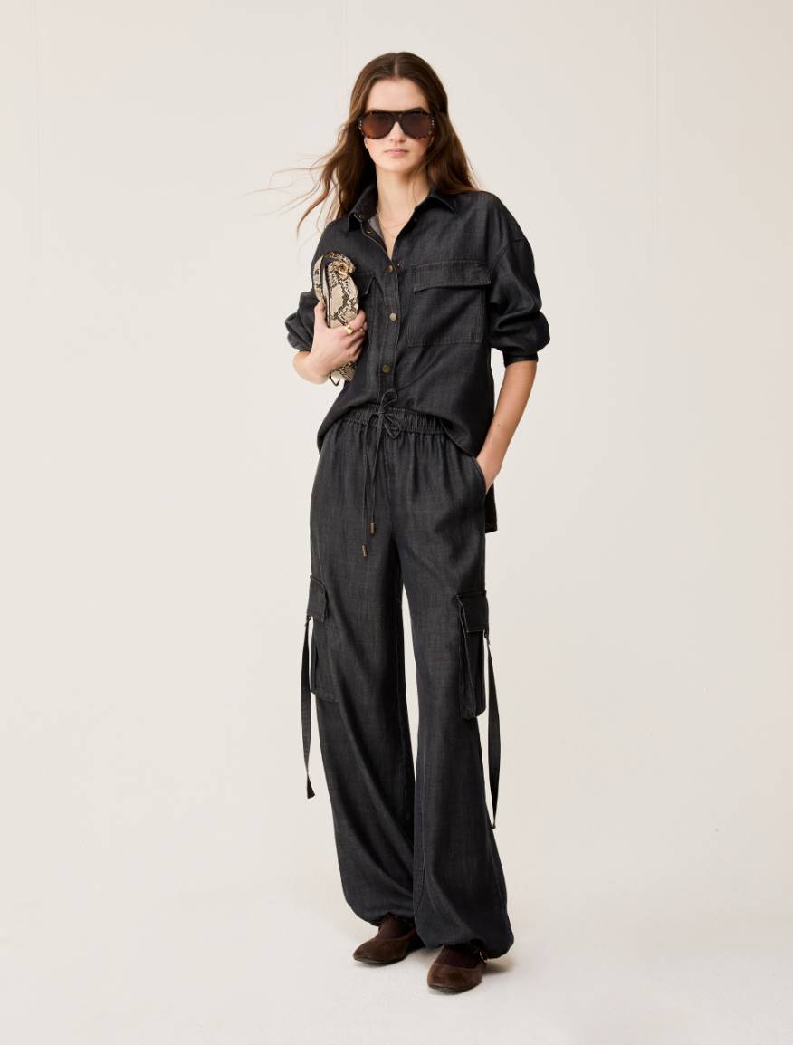 Oversized fluid denim shirt - BLACK - Pennyblack - 5