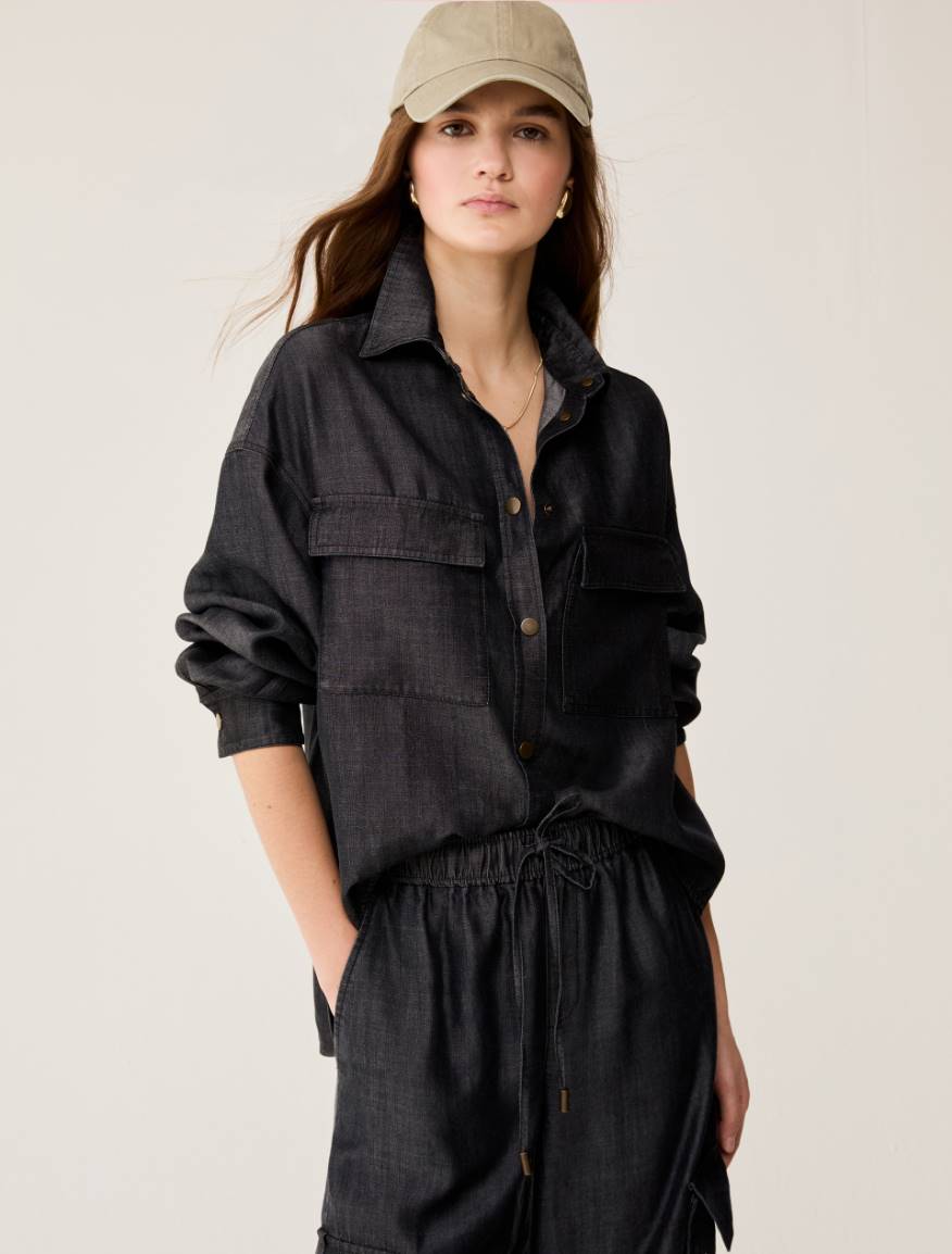Oversized fluid denim shirt - BLACK - Pennyblack
