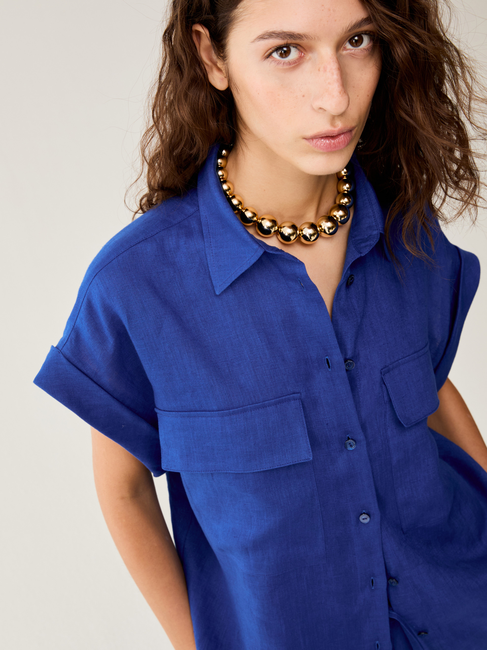 Pure linen shirt - ELECTRIC BLUE - pennyblack