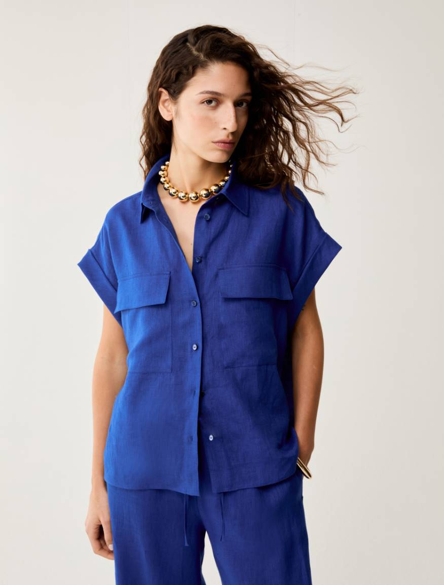 Pure linen shirt - ELECTRIC BLUE - Pennyblack