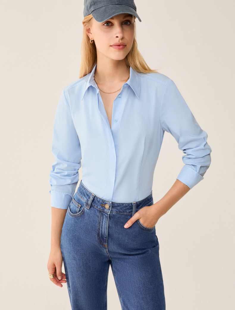 Camicia slim in popeline - AZZURRO - pennyblack