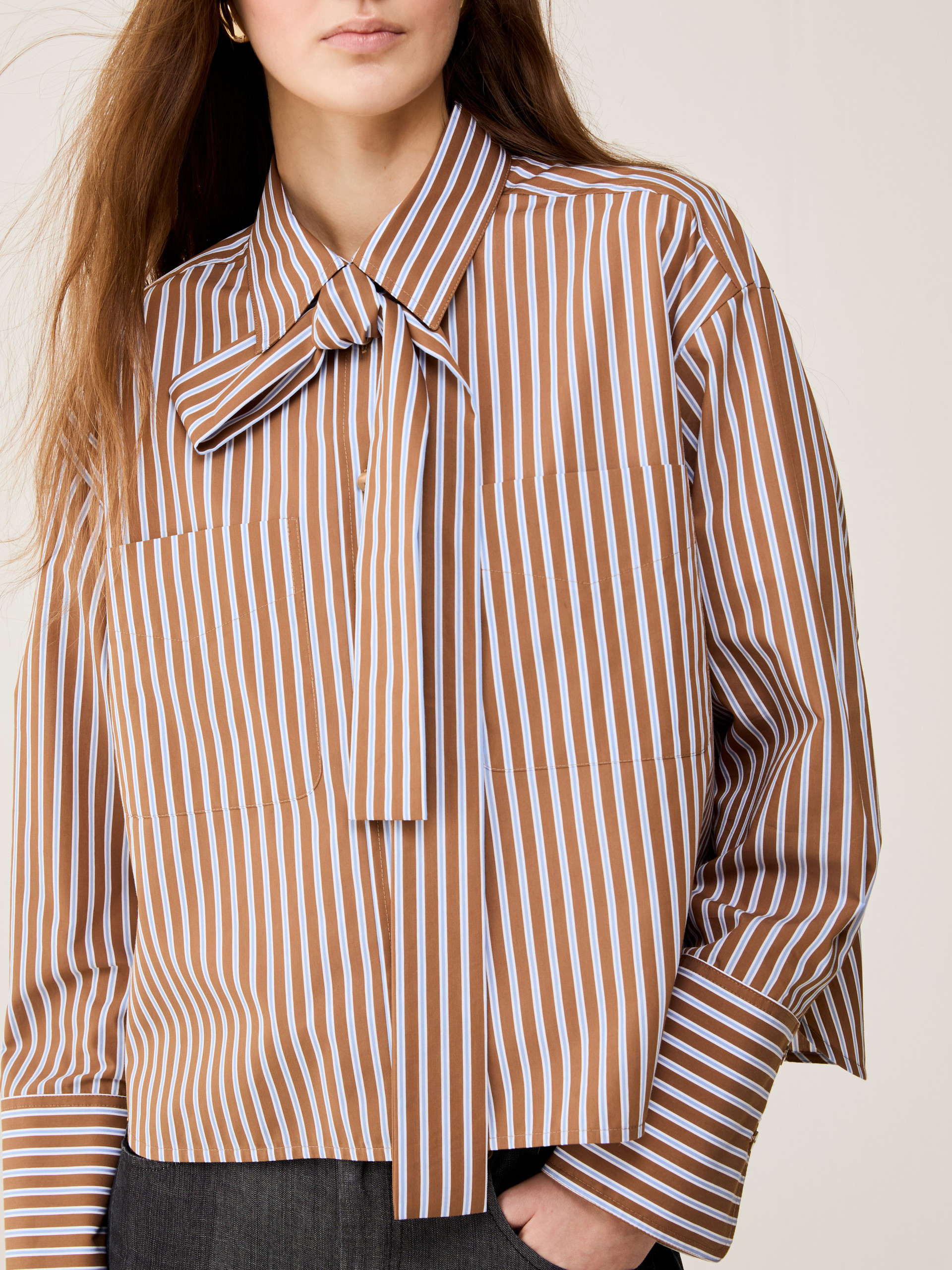 Boxy-fit poplin shirt - TOBACCO BROWN - pennyblack