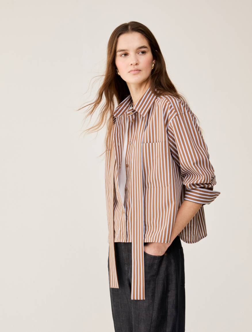 Boxy-fit poplin shirt - TOBACCO BROWN - Pennyblack
