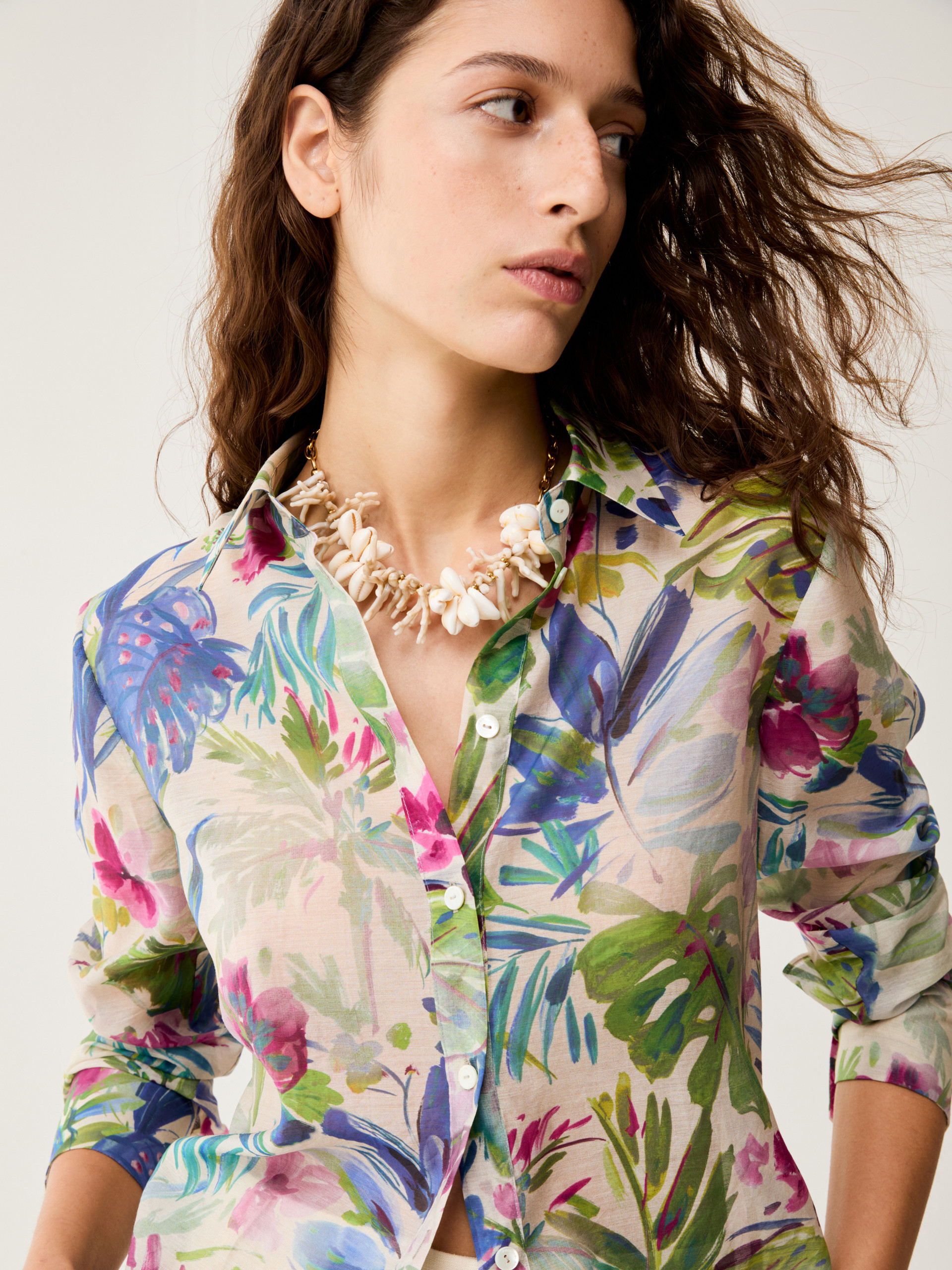 Patterned organza shirt - ECRU - pennyblack