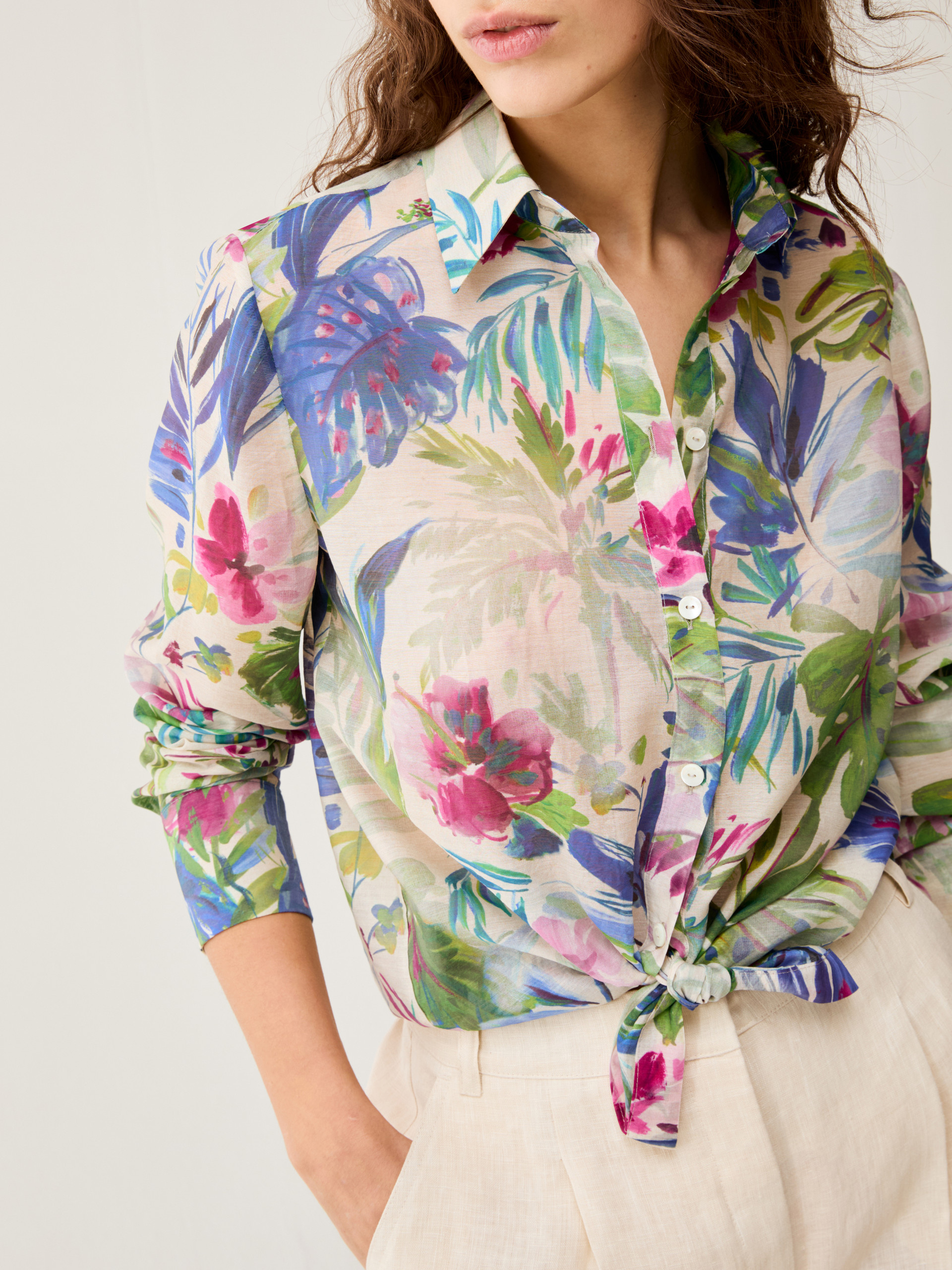 Patterned organza shirt - ECRU - pennyblack