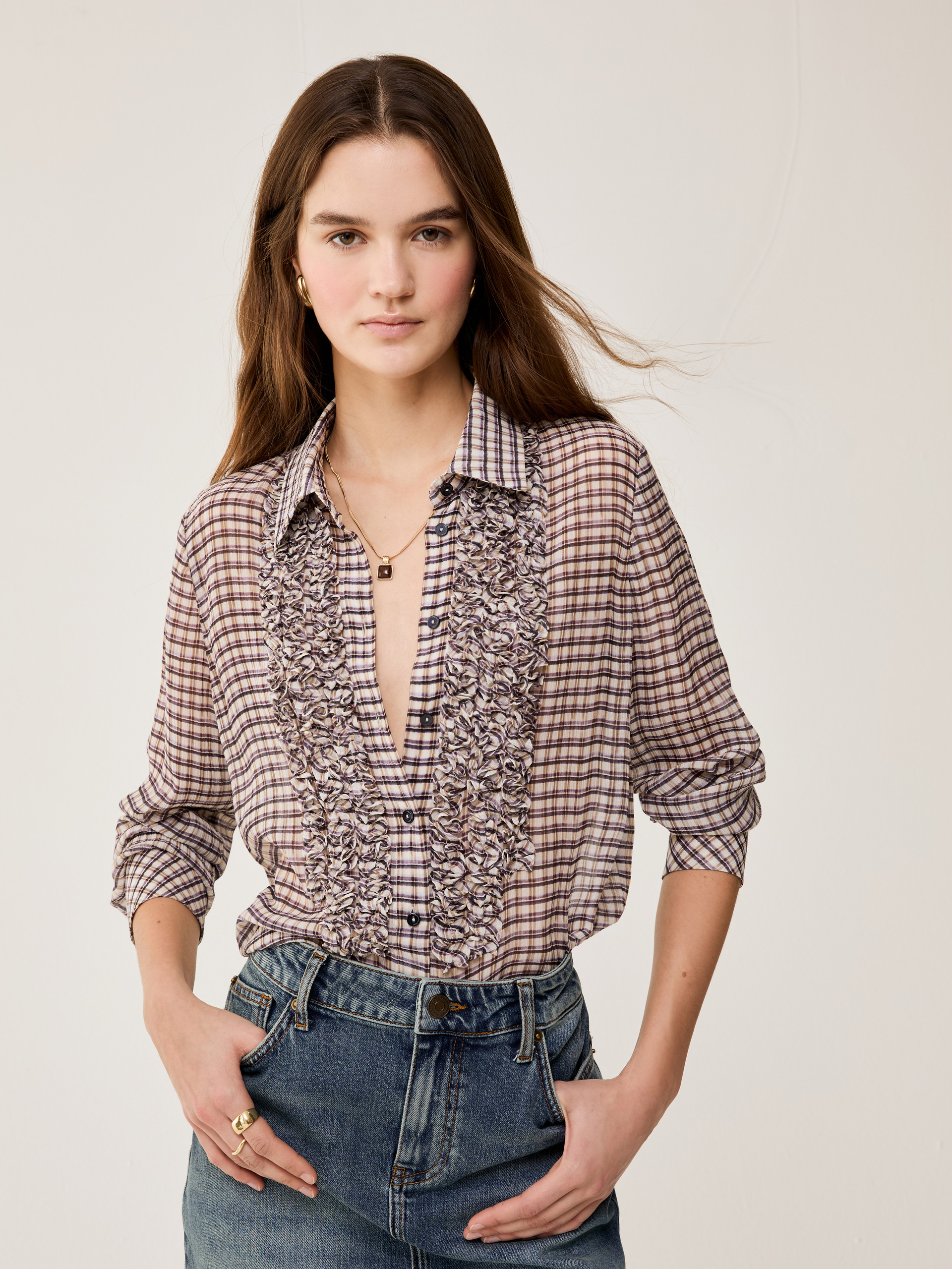 Ruched crepon shirt - INDIGO - pennyblack