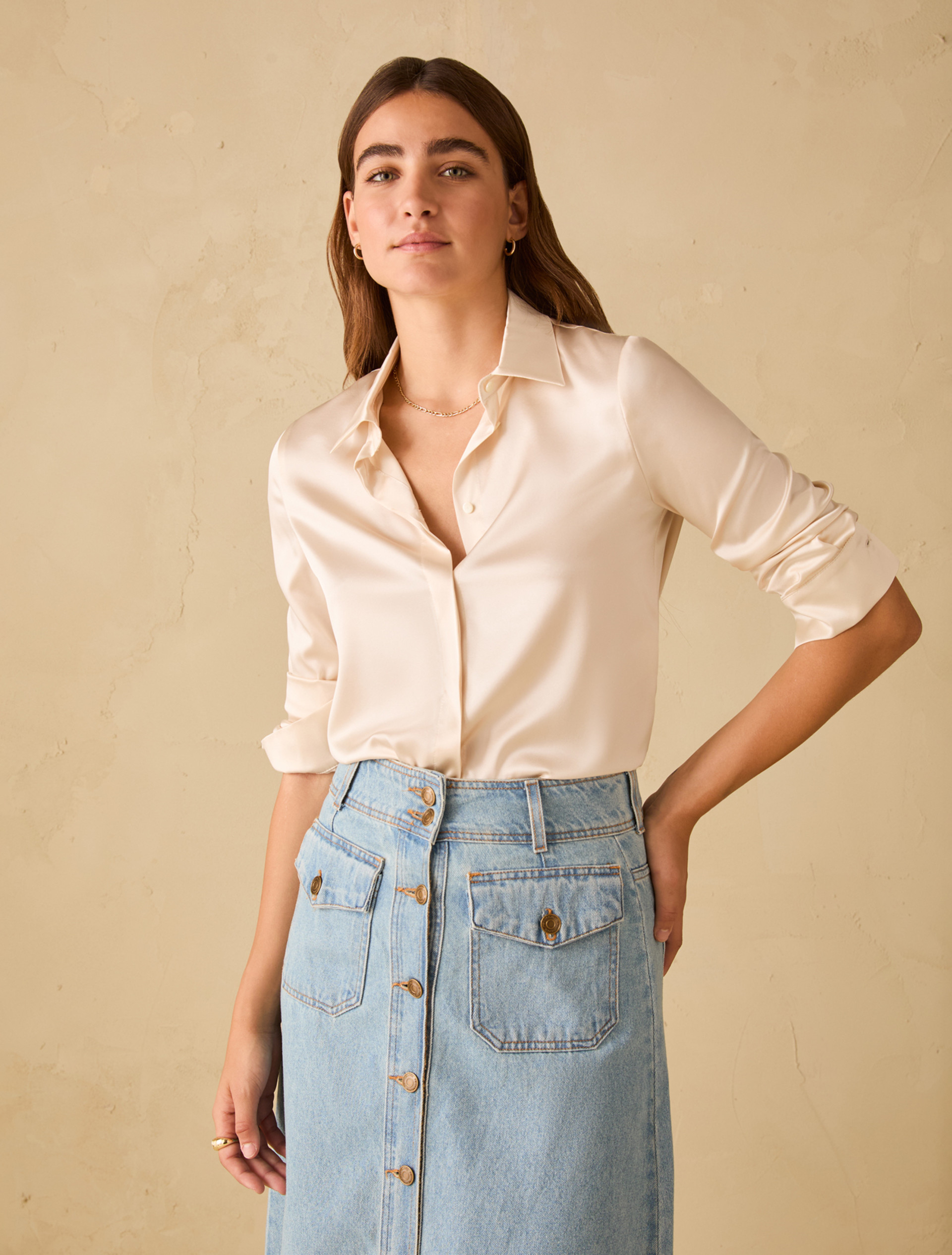 Silk satin shirt - IVORY - pennyblack