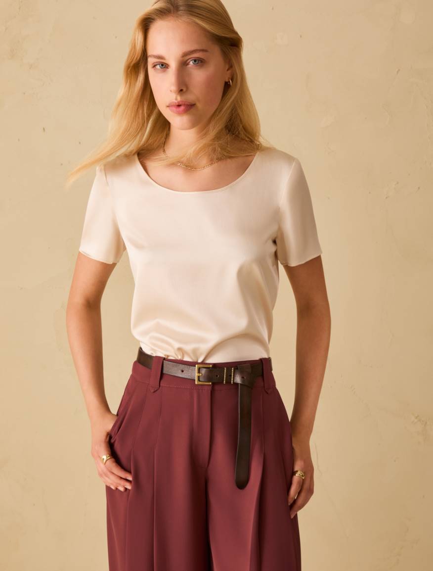 Silk satin T-shirt - IVORY - Pennyblack