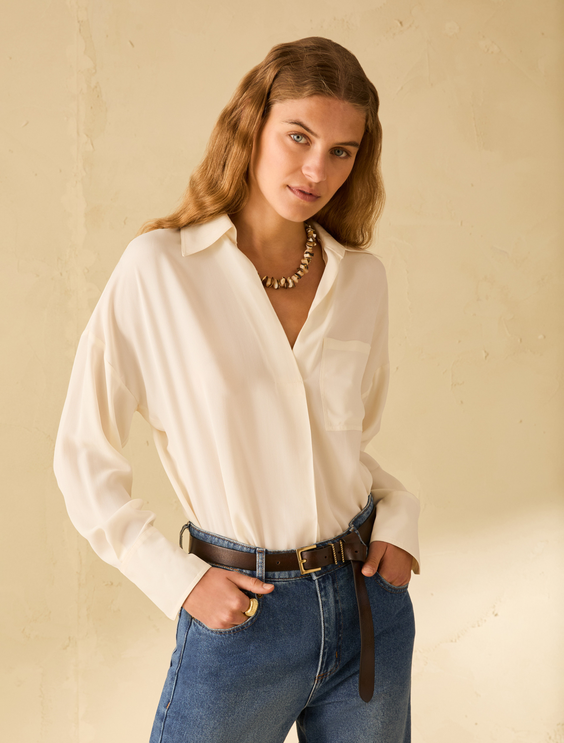 Crêpe de Chine blouse - IVORY - pennyblack