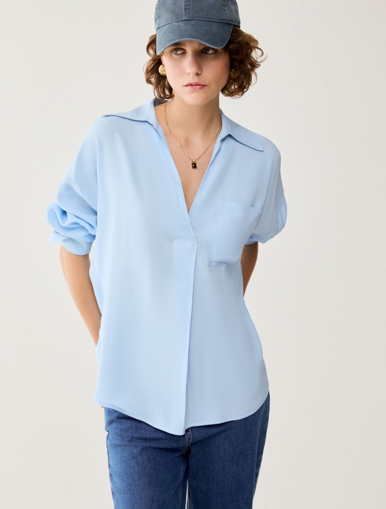 Crêpe de Chine blouse - SKY BLUE - pennyblack