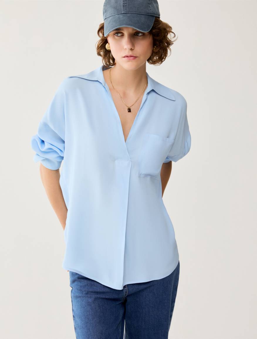 Crêpe de Chine blouse - SKY BLUE - Pennyblack