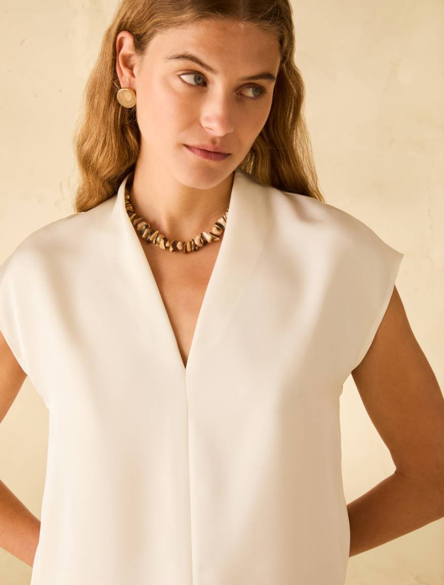 Double satin blouse - IVORY - Pennyblack - 4