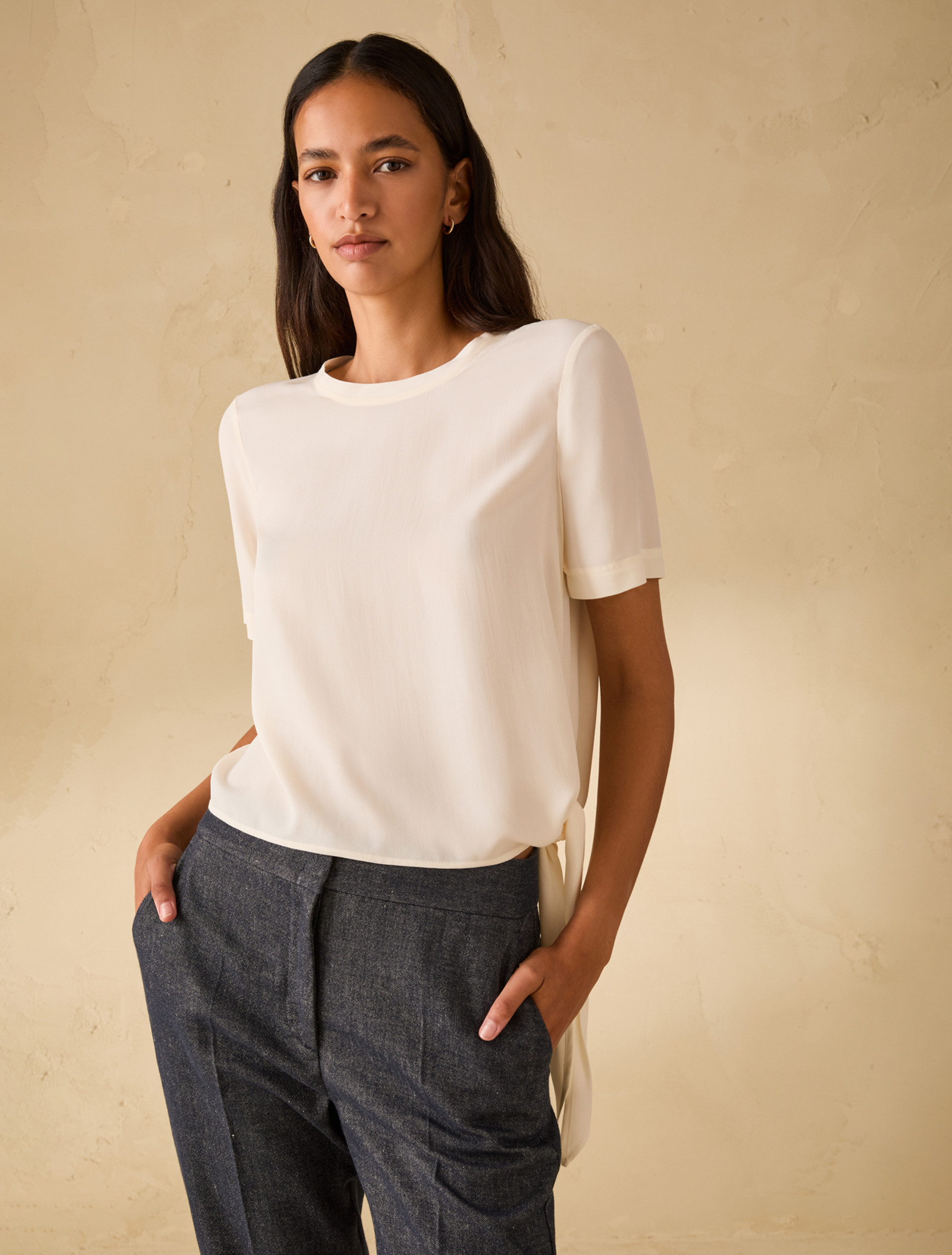 Crêpe de Chine T-shirt - IVORY - pennyblack