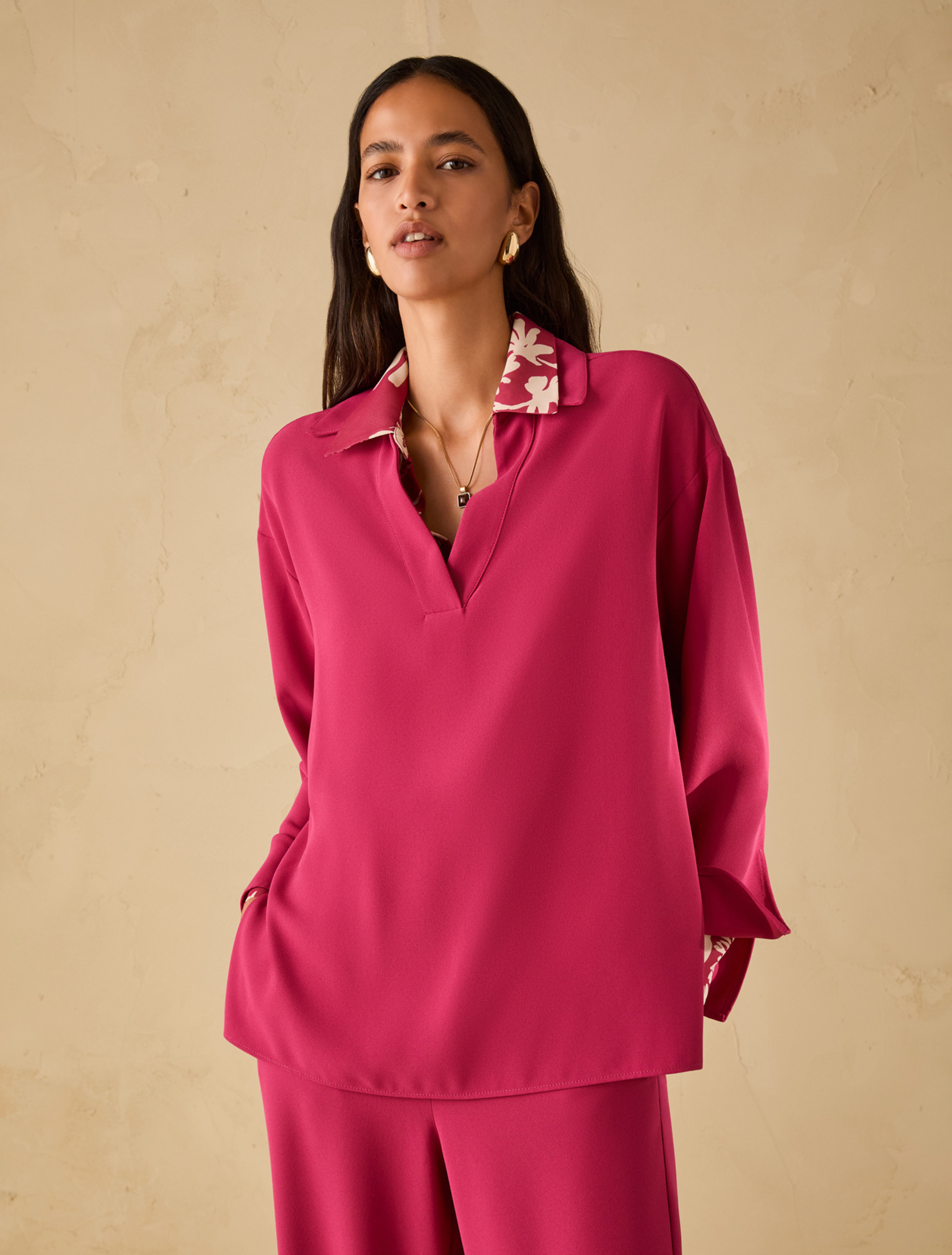 Blouse in sablé fabric - FUCHSIA - pennyblack