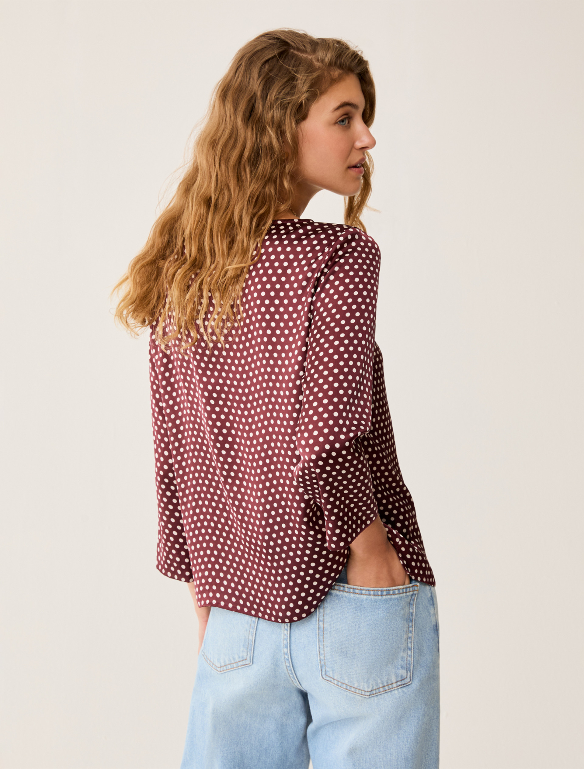 Polka dot satin blouse - BORDEAUX - pennyblack