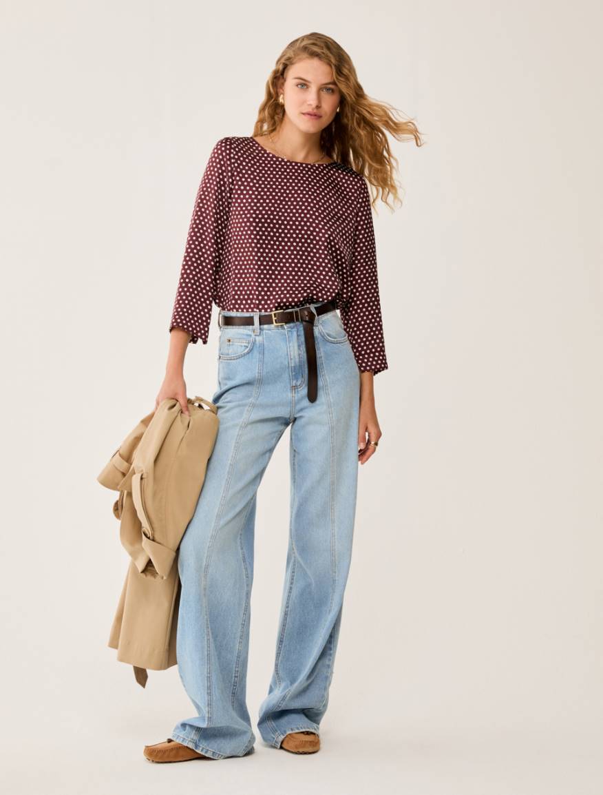 Polka dot satin blouse - BORDEAUX - Pennyblack - 5