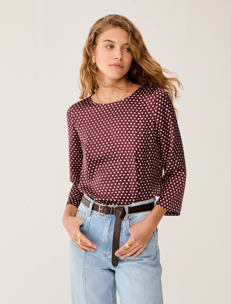 Polka dot satin blouse - BORDEAUX - pennyblack